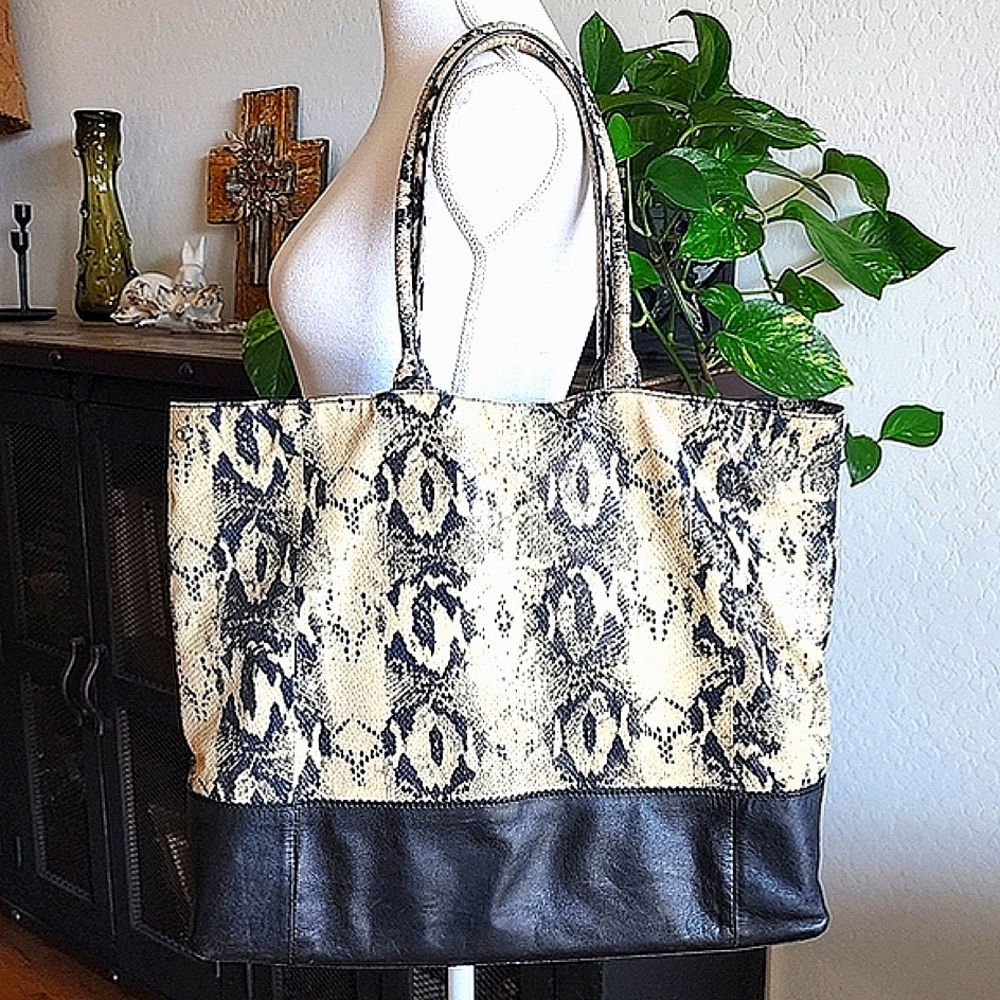 Margot Leather Snakeskin Tote Shoulder Bag
